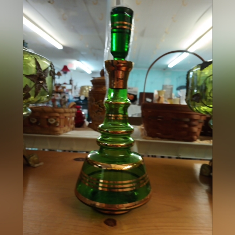 Vintage Green Gold Bohemian Liquor Decanter